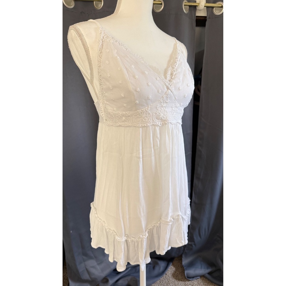 Jodifl White Lace Swiss Dot Babydoll Cami Top Boho Ruffle Med H7839